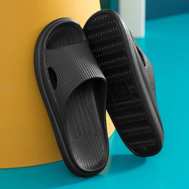 Soft Home Slippers Couples Summer Indoor Non-Slip Bathroom Slippers Solid Sandals Hotel Family Men Women Flip Flops Flat Shoes