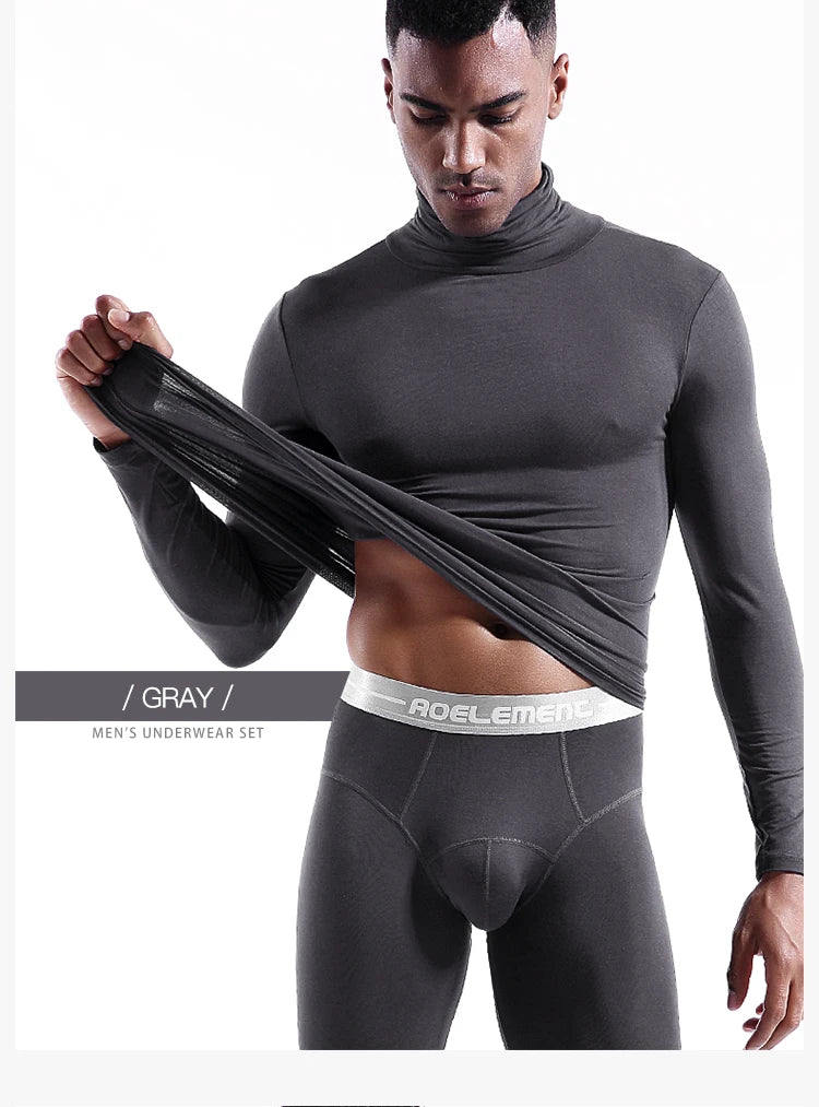 Men's thermal underwear in turtleneck lapel autumn thin Modal autumn and winter long-sleeved base shirt single slim-fit top