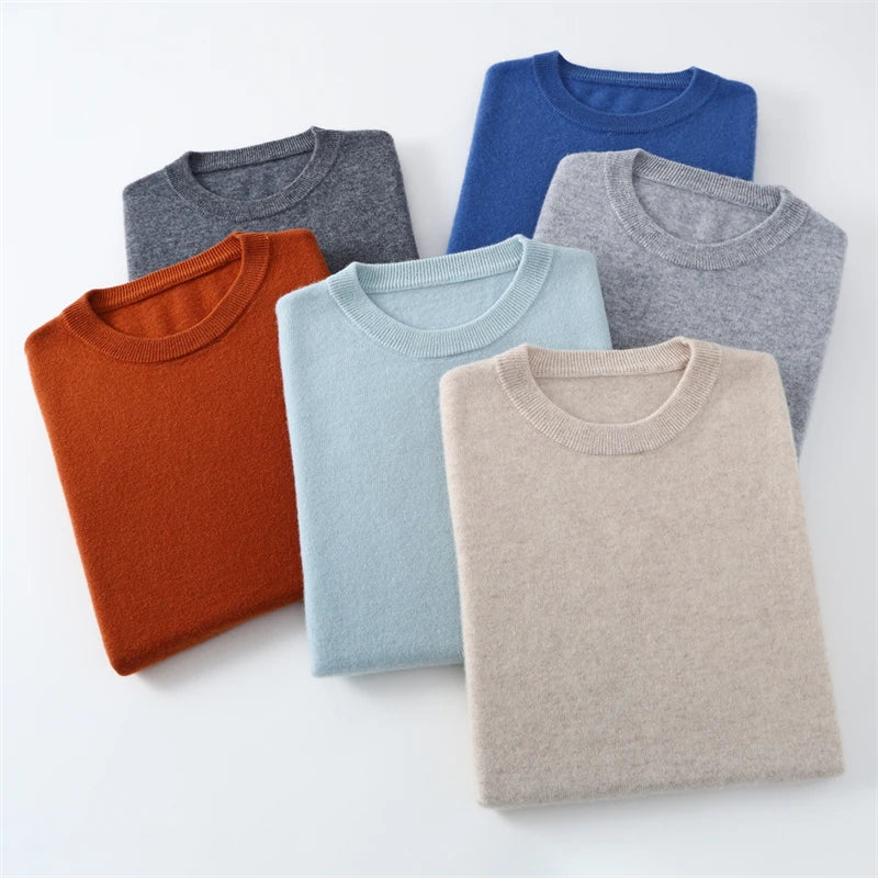 Autumn/Winter Men's 100% Pure Cashmere Pullover Business Casual Solid Knitted Sweater Loose Round Neck Tops Thick Warm Jumper