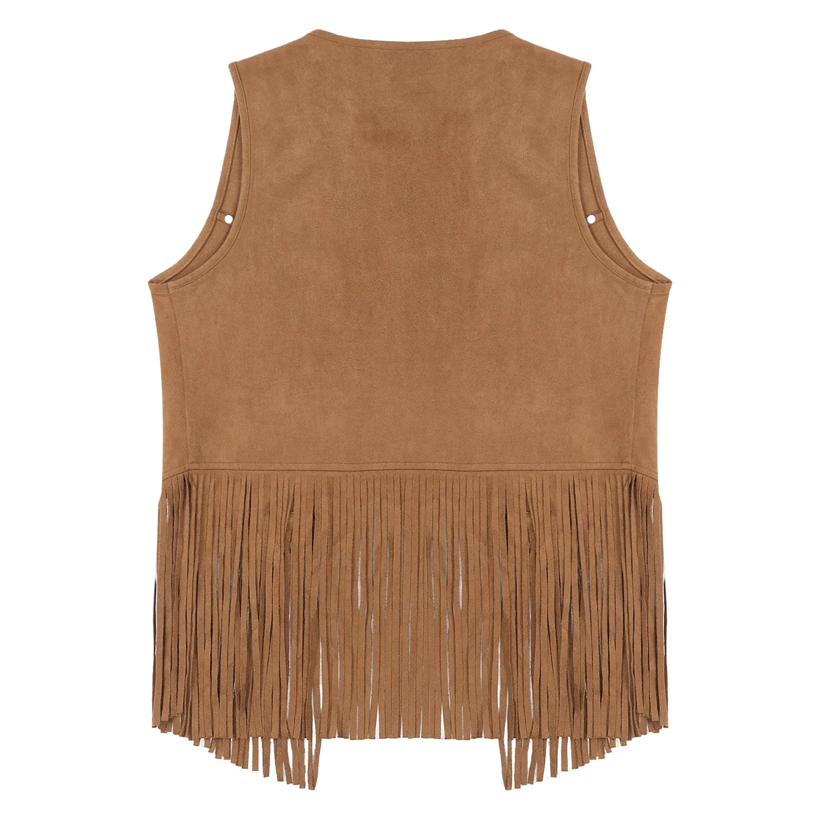 Mens Faux Suede Tassel Vest Coat Punk Western Cowboy Costume Fashion Rivets Fringe Waistcoat Open Front Sleeveless Jacket Tops