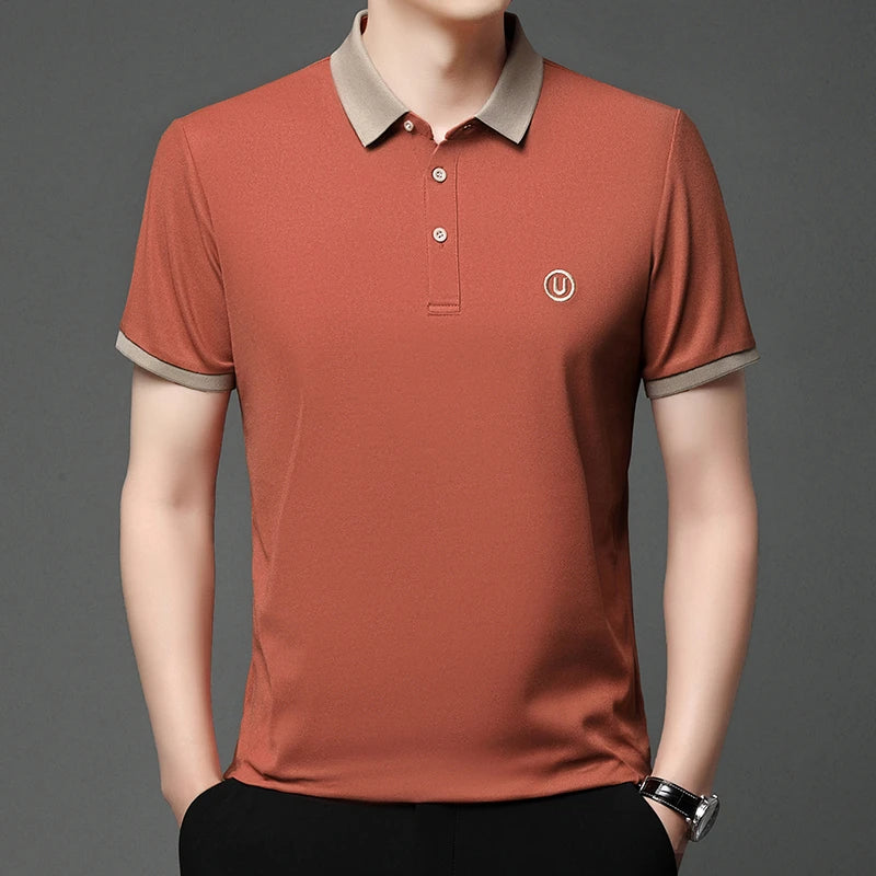 2024 Men's New Embroidered Cotton Business Leisure Short Sleeved POLO Shirt Fashion Short Sleeved Comfortable and Breathable Top