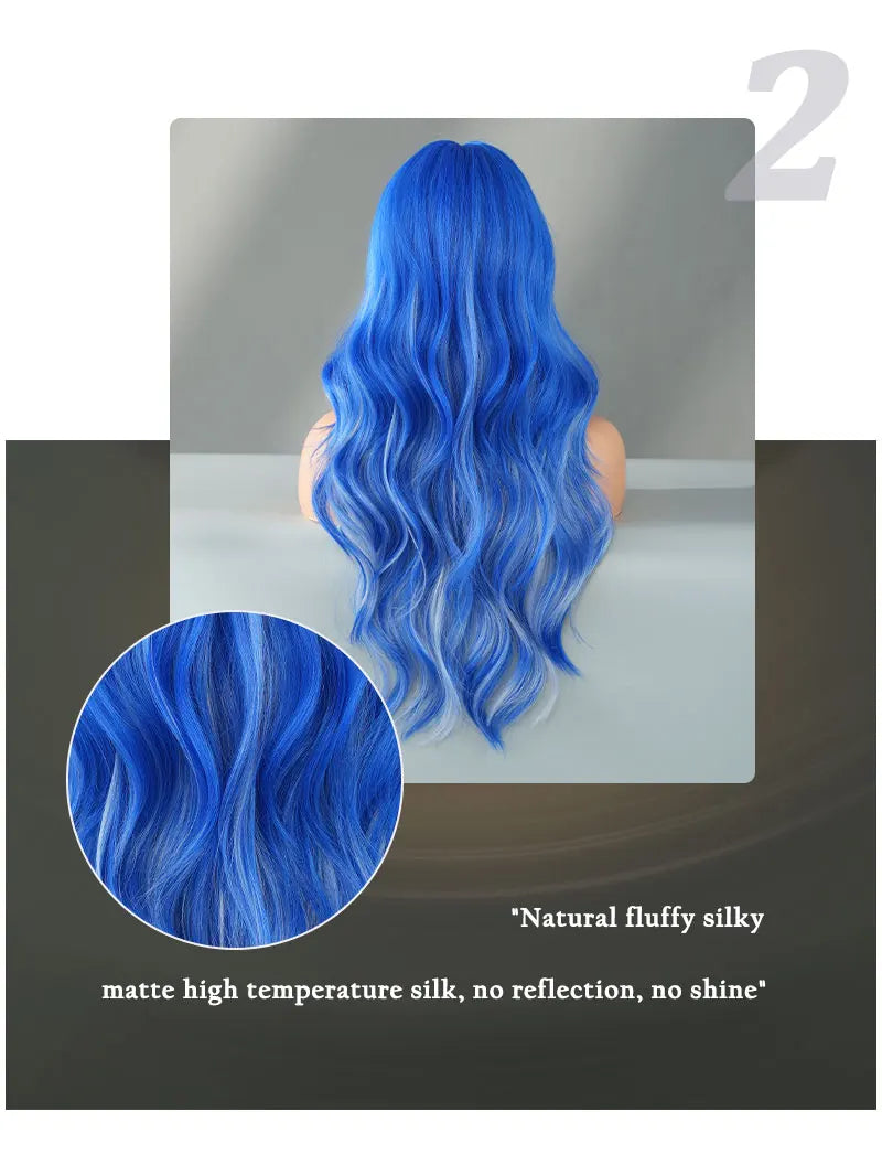 NAMM Highlight Skunk Wig Body Wave Synthetic Blue Wig for Women Daily Party Use Highlight Ash Wavy Wigs With Medium Wigs
