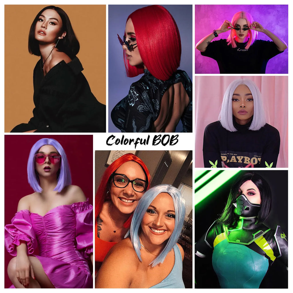Purple Synthetic Short Bob Wig Straight Wig for Women Shoulder Length Wigs Colorful Wig for Daily Use Party Cosplay