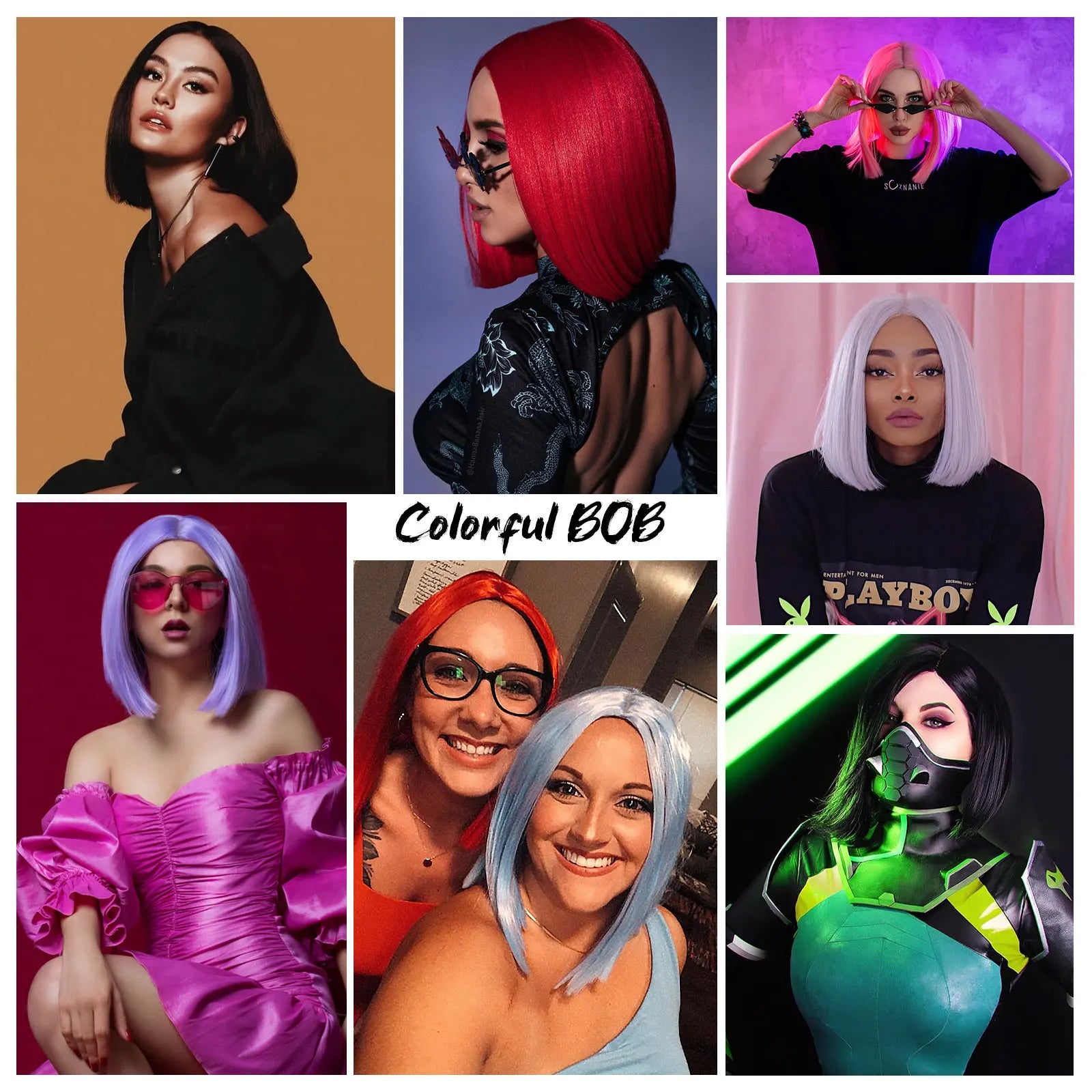 Purple Synthetic Short Bob Wig Straight Wig for Women Shoulder Length Wigs Colorful Wig for Daily Use Party Cosplay
