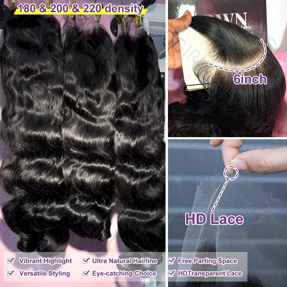 Wigirl High 200 Density 30 40 Inch 13x6 HD Transparent Body Wave Lace Front Human Hair Wigs Brazilian Wavy 13x4 Lace Frontal Wig