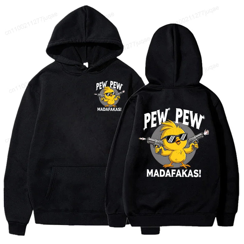 Pew Pew Madafakas Men's Hoodies Cute Chick Funny Graphic Sweatshirts Tops Trendy Streetwear Male Oversized Hooded Hoodie Clothes