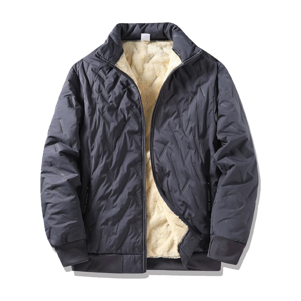 Winter Men's Zipper Stand Collar Jacket Male Casual Warm Thickened Fleece Lined Jacket Coat Streetwear Men Windproof Warm Coat