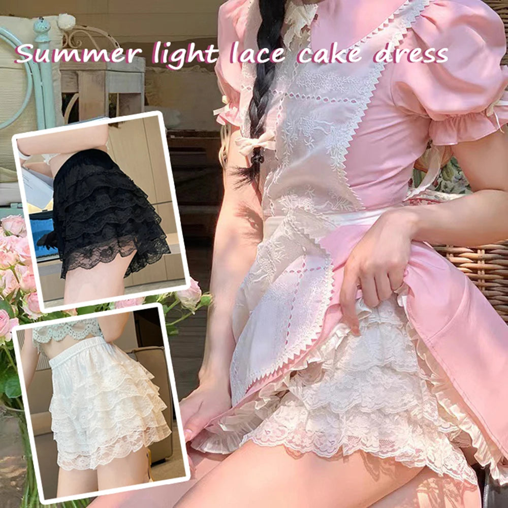 New Lace Ruffle Shorts Lolita Short Victorian Bloomers Pumpkin Satin Knickers Anti Exposure Safety Pants Women Loose Underwear