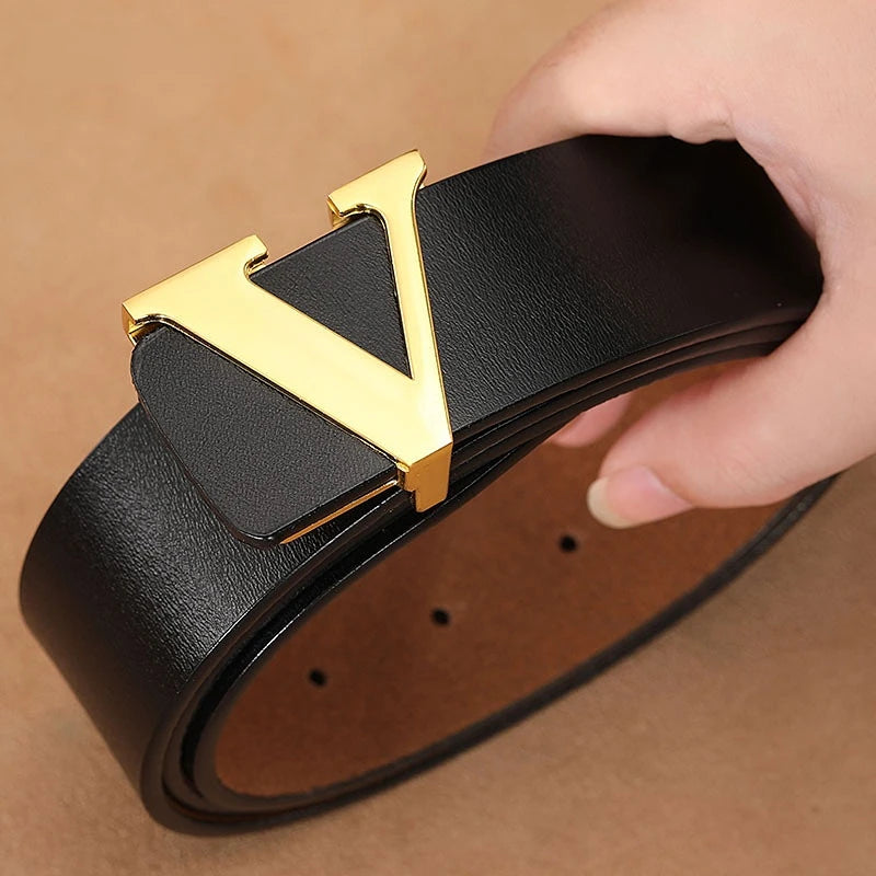 New Retro Smooth Buckle Belt Men's Oversized Leather Pure Cowhide Letter Belt Designer Belts Men High Quality