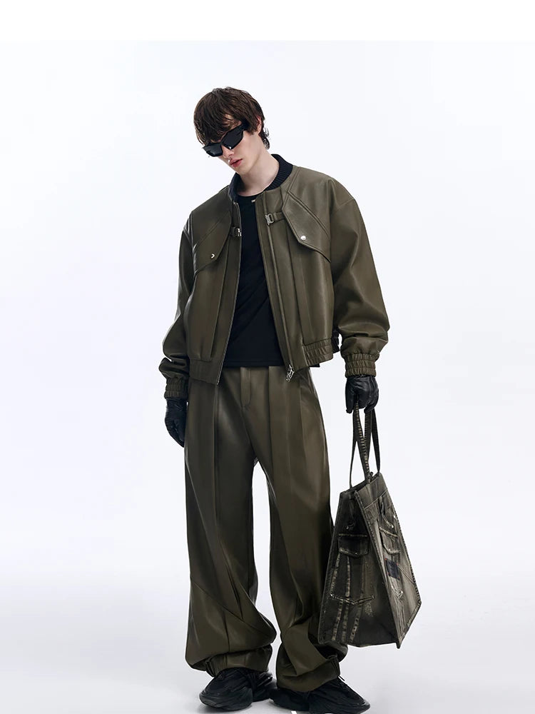 Mauroicardi Spring Autumn Cool Handsome Pu Leather Bomerb Jacket Men Zipper Runway European Fashion Luxury Designer Clothes 2025