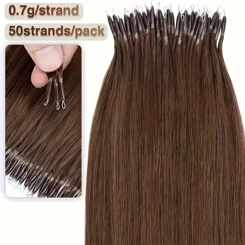BOYMIA Nano Hair Extensions Human Hair Natural Straight for women Invisible Add Length and Volume 12-22inch 30G Free Nano Bead