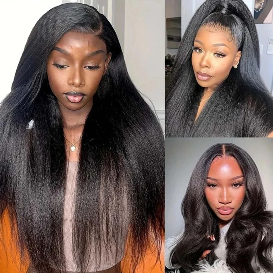 34inch Yaki Kinky Straight 13X6 Wig Pre-Plucked HD Transparent Lace Frontal 100% Human Hair for Women on Sale Kinky Straight
