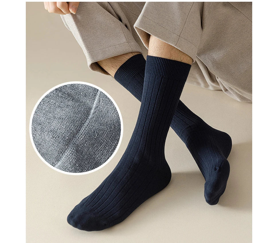 Mans Socks Long Plus Large Size Cotton Solid Striped Business Boneless Soft Breathable Sweat-Absorbing Party Dress Crew Socks