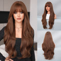 7JHH WIGS Synthetic Loose Wave Brown Wig with Dark Roots High Density Body Wavy Hair Wigs for Women Party Halloween Costume Wigs