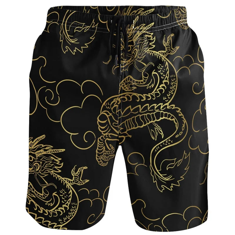 Vintage Chinese Carp Dragon 3d Printed Beach Shorts Street Short Pants Men Summer Loose Swim Trunks Quick Dry Board Shorts