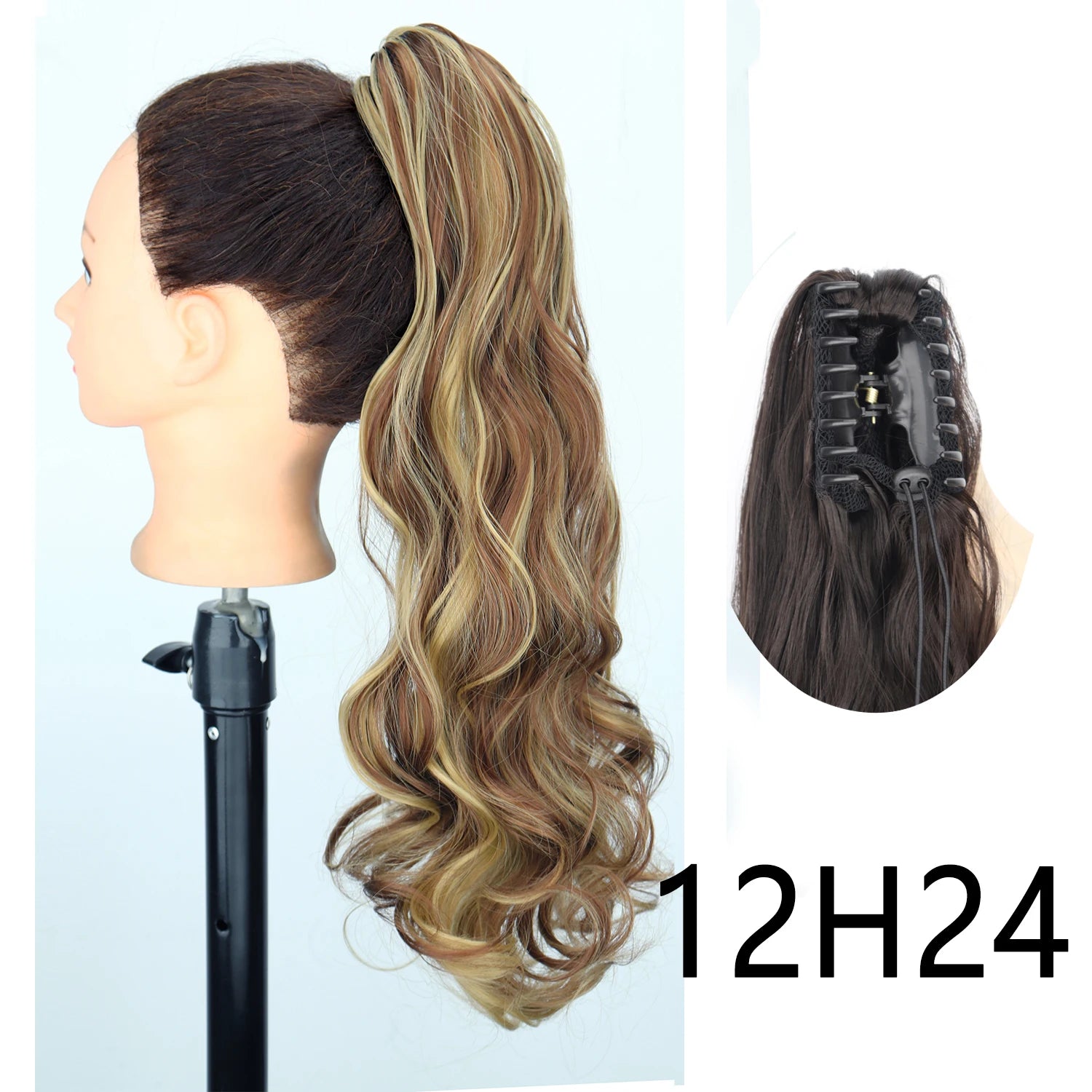 Synthetic 24Inch Wavy Claw Clip On Ponytail Hair Extension Ponytail Extension Hair For Women Pony Tail Hair Hairpiece