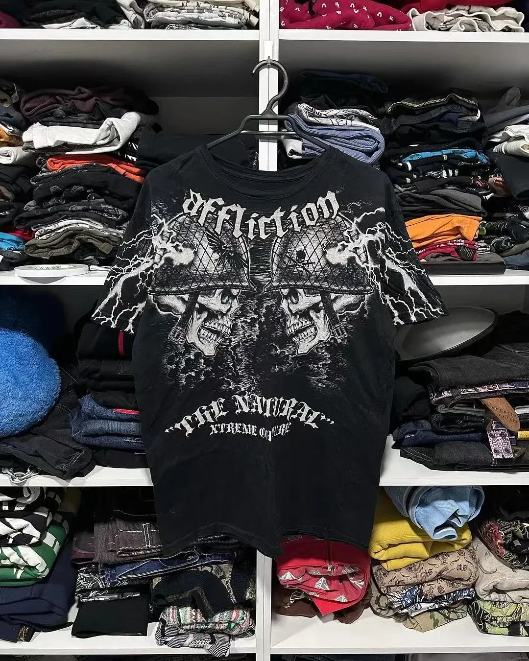 2000s Affliction Style Streetwear Tee Gothic Skull Cross Print Trendy Graphic T-shirts