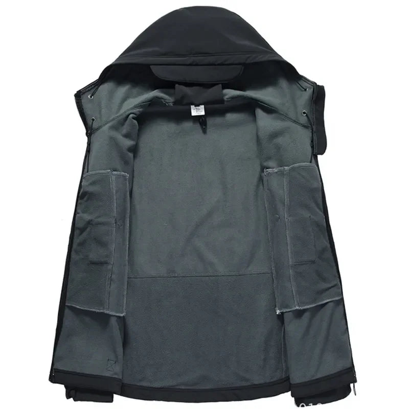 2025 New Fashionable Shark Skin Soft Shell Jacket Men's Tactical Windproof Waterproof Jacket Men's Jacket Hooded Jacket S-XXXXL