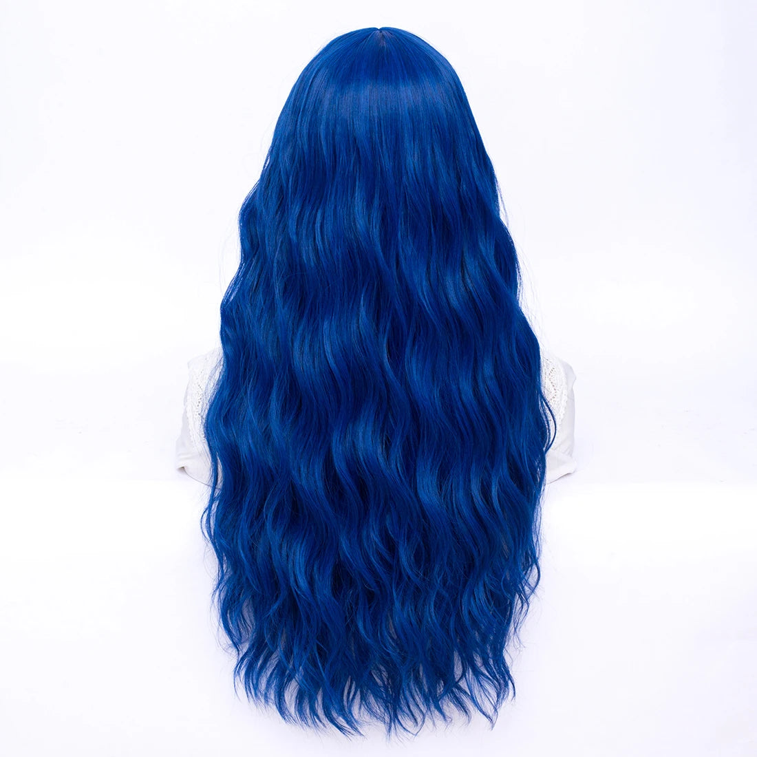 MSIWIGS Women Long Wavy Lolita Blue Wig Synthetic Cosplay with Bangs For Holloween Party Anime Heat Resistant