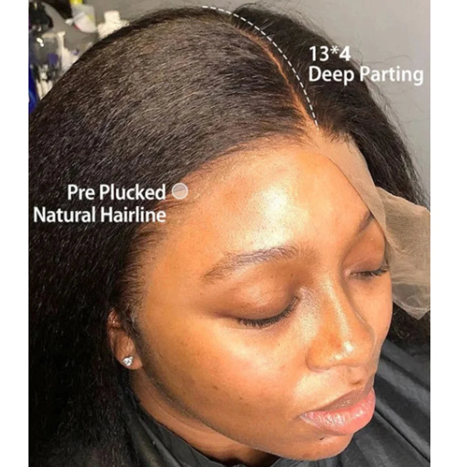 34inch Yaki Kinky Straight 13X6 Wig Pre-Plucked HD Transparent Lace Frontal 100% Human Hair for Women on Sale Kinky Straight