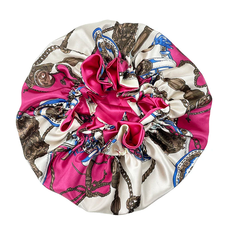 New Solid Women Satin Bonnet Fashion Stain Silky Big Bonnet for Lady Sleep Cap Headwrap Hat Hair Wrap Accessories Wholesale