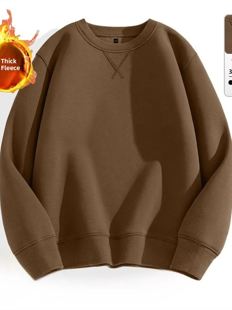 Loose Fit  Color Hoodl Sweatirt Long Sve round Ne Men's Autumn Winter Heavyweight Comfortable Antibacterial Ba...