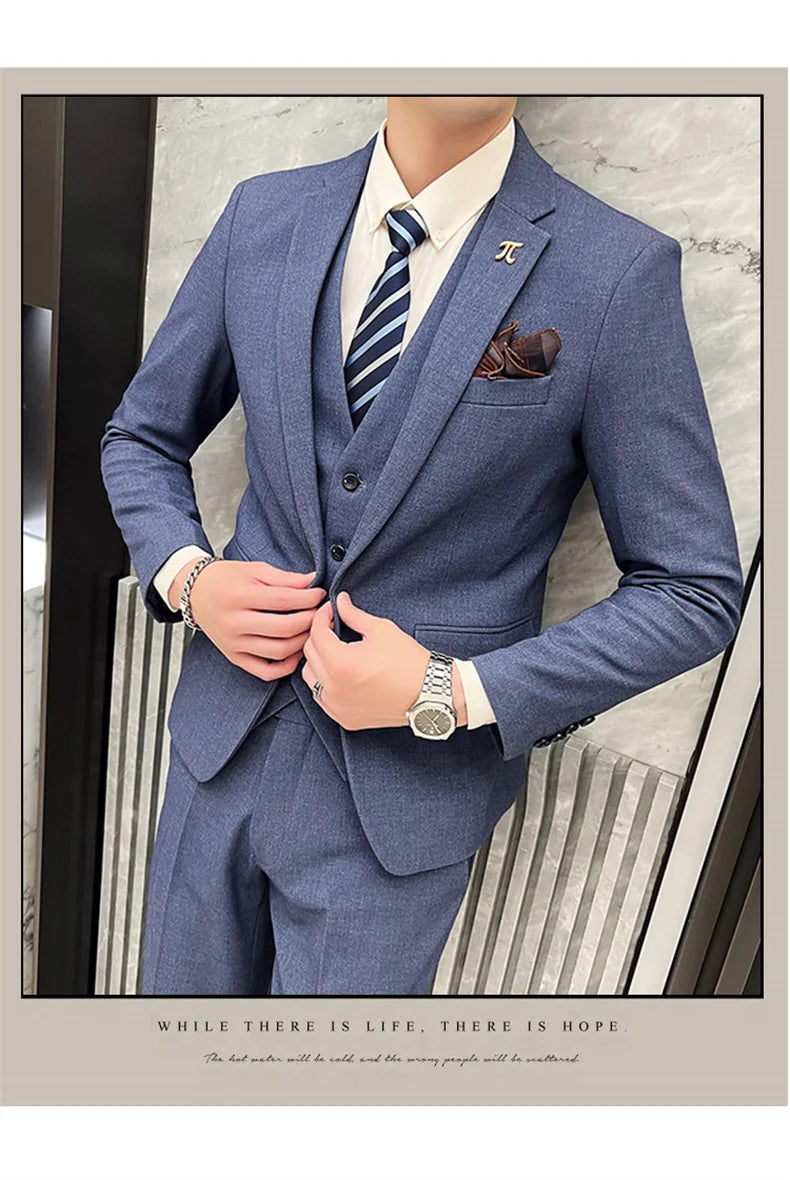 2025 Suit (blazer+vest+pants) Fashion Business Casual Hosts The Korean Version of The British Style Slim Gentleman Wedding