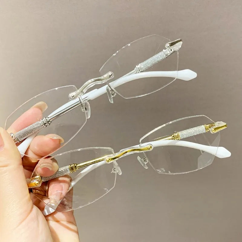 High Definition Lens Reading Glasses Women's Trendy Rimless Anti Blue Light Farsighted Eyewear Prescription Diopter Eyeglasses